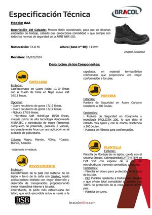 Ficha Tecnica Bota Bracol Cordones