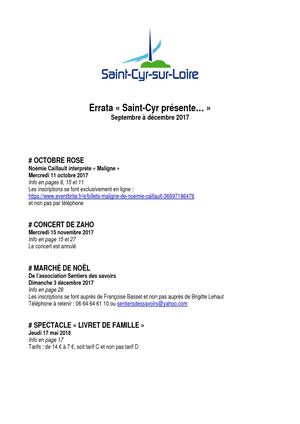 Saint Cyr Présente septembre à décembre 2017