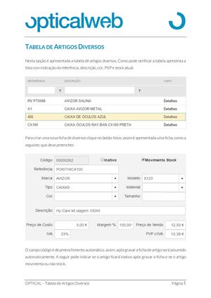 Optical | Tabela de Artigos Diversos