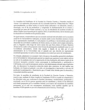 Comunicado Mesa Amplia De La Facultad De Ciencias Exactas Y Naturales 4 Septiembre