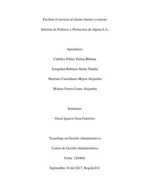 Cartilla De Politicas Y Protocolos Alpina S A