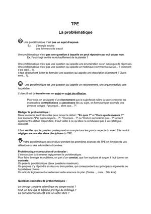 La problématique en TPE