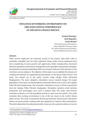 INFLUENCE OF WORKING ENVIRONMENT ON ORGANIZATIONAL PERFORMANCE  IN THE KENYA POLICE SERVICE