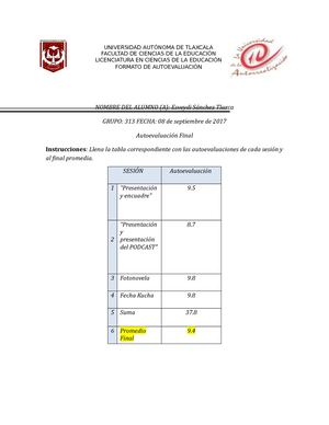 Promedio De Autoevaluaciones