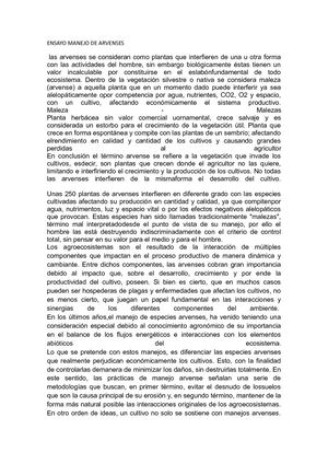 Ensayo Manejo De Arvenses