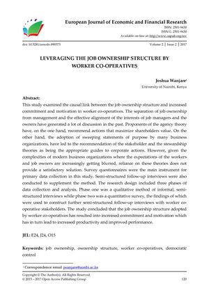 LEVERAGING THE JOB OWNERSHIP STRUCTURE BY  WORKER CO-OPERATIVES