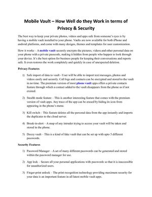 Mobile Vault – How Well do they Work in terms of Privacy & Security