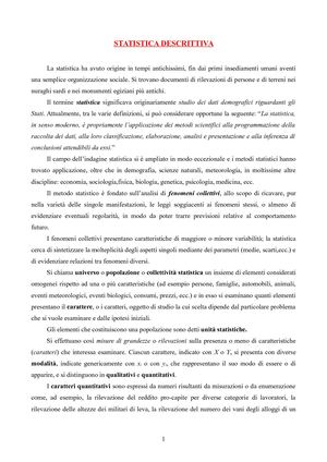 Appunti Di Statistica Descrittiva