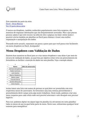 Como Fazer Uma Lista Menu Dropdown No Excel