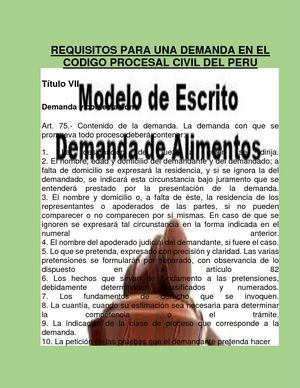 Requisitos Para Una Demanda En El Codigo Procesal Civil Del Peru