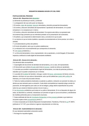 Requisitos Demanda Según Cpc Del Perú