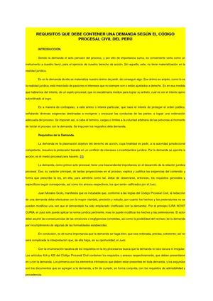 Requisitos Que Debe Contener Una Demanda Según El Código Procesal Civil Del Perú