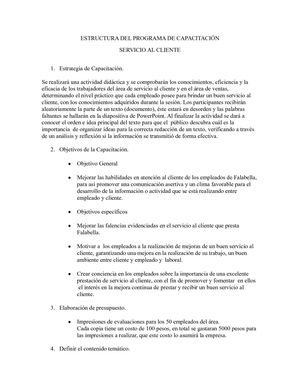 ESTRUCTURA DEL PROGRAMA DE CAPACITACIÓN