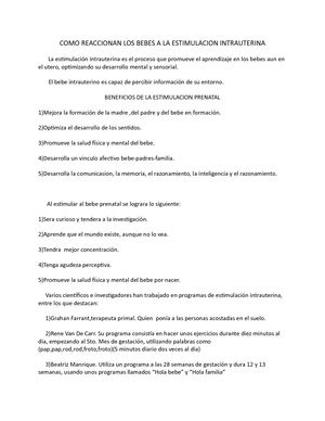 Como Reaccionan Los Bebes A La Estimulacion Intrauterina