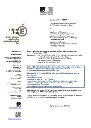 Nouvelle procédure de demande de Plan d’Accompagnement   Personnalisé - PAP