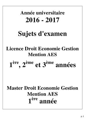 Annales 2017 Licence Master Aes - Faculté de Droit - Université de Poitiers