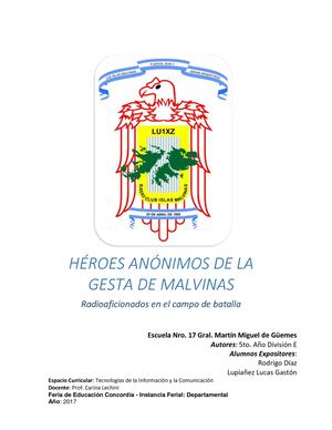 Proyecto Héroes Anónimos De La Gesta De Malvinas
