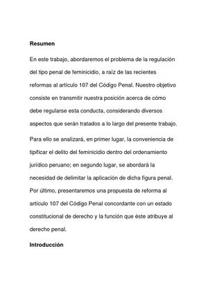 Feminicidio En El Código Penal Peruano 1