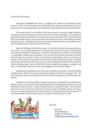 Jungle Jim's - ​Recommendation letter