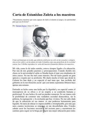 Carta De Estanislao Zuleta A Los Maestros