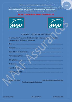 Fiche D'adhésion Maaf Assurances