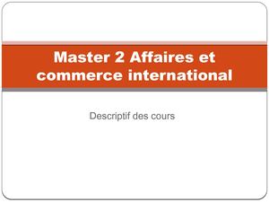 Descriptif Master 2 Affaires Et Commerce International