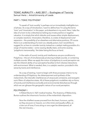 Samuel Hertz: "Toxic Aurality"