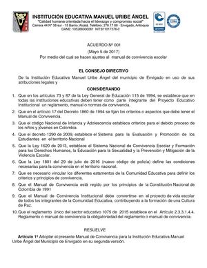 Acuerdo 001manual De Convivencia