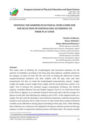 DEFINING THE MORPHO-FUNCTIONAL INDICATORS FOR  THE SELECTION OF FOOTBALLERS ACCORDING TO  THEIR PLAY LINES