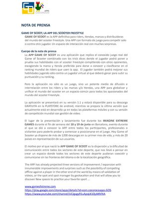 Nota De Prensa Game Of Scoot