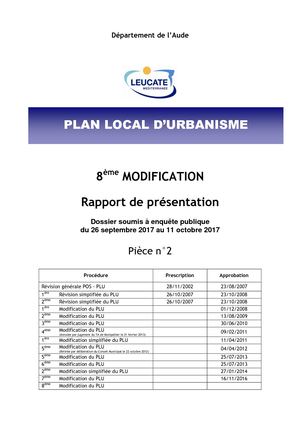 Modification PLU n°8 - Pièce 2 - Rapport De Présentation