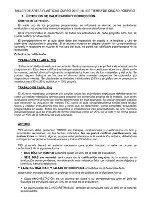 Artes Plásticas Criterios de Calificación