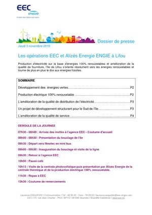 Dossier de Presse Opérations EEC Alizés Energie Lifou
