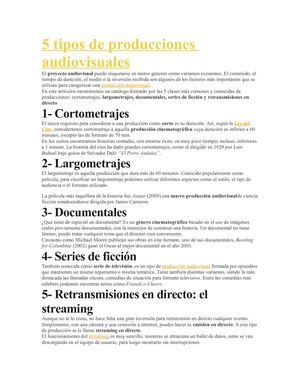 5 Tipos De Producciones Audiovisuales