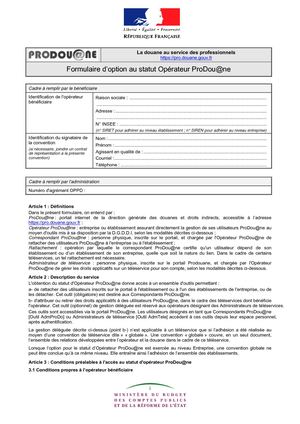 PRODOUANE FORMULAIRE D'option Au Statut