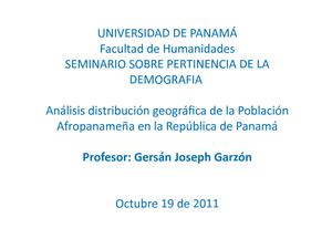 Análisis De La Presencia Geográfica De La Población Afropanameña