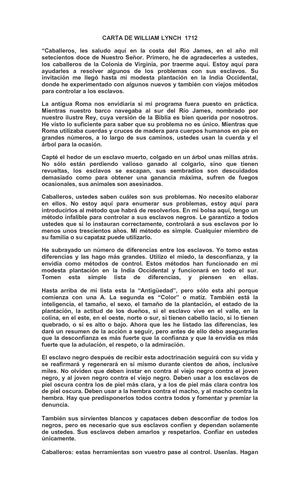 CARTA DE WILLIAM LYNCH  1712