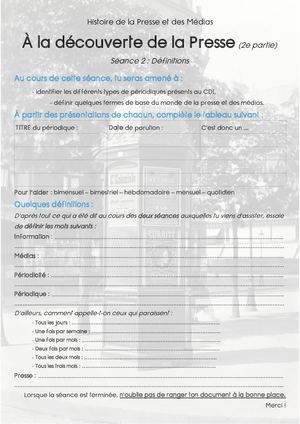 EMI Collège - Séance 2 - Définitions Presse