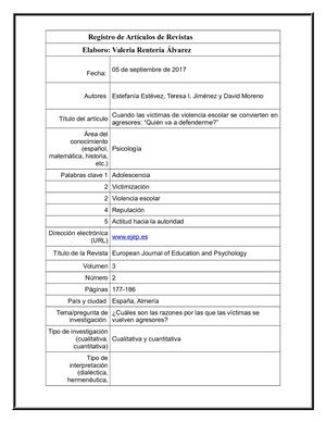 Ficha De Reporte De Artículo Cuando Las Victimas De Violencia