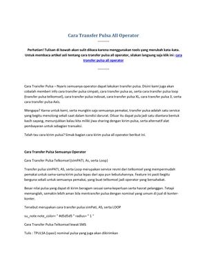 Cara Transfer Pulsa All Operator