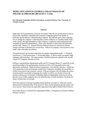Media Situation In Georgia And Leverages Of Political Pressure