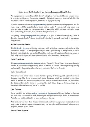 Know About The Design By Sevan Custom Engagement Ring Designs