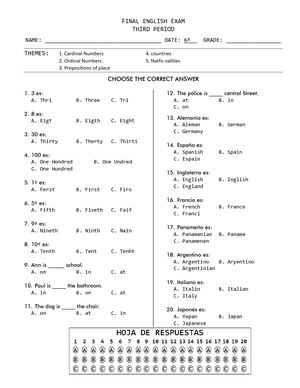 Final English Exam Tercer Periodo 6º