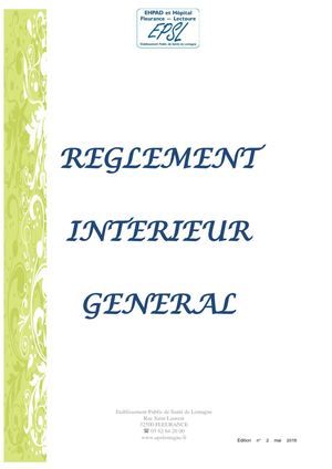 Réglement Intérieur Etablissement Public de Santé de Lomagne