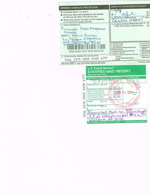 04-24/17 Certified Mail Receipt and 04...... Validation Request receipts To Financial Asset Mgmt