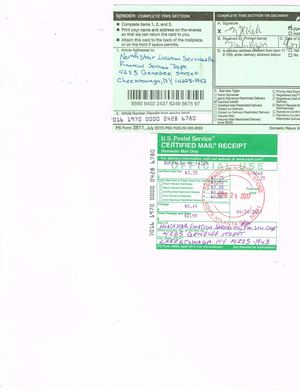 04/24/17 CERTIFIED MAIL RCT and 04/27/17 PROOF OF DELIVERY TO Northstar, LLC