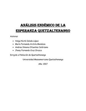 Indice del Corredor Endemico de la Esperanza Quetzaltenango