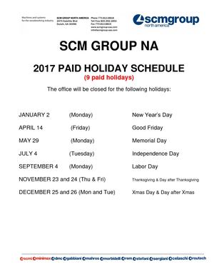 Scm N America Holidays Schedule