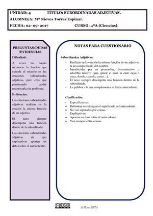 Nota Cornell Vídeo 4 Subordinadas Adjetivas Mª Nieves