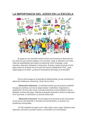El Juego En La Escuela